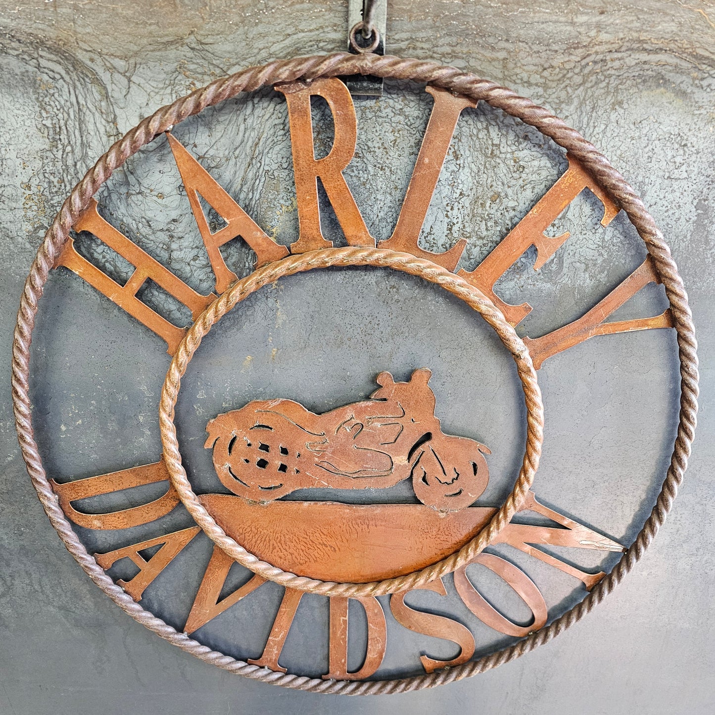 Rustic Harley Davidson with Motorcycle Wheel