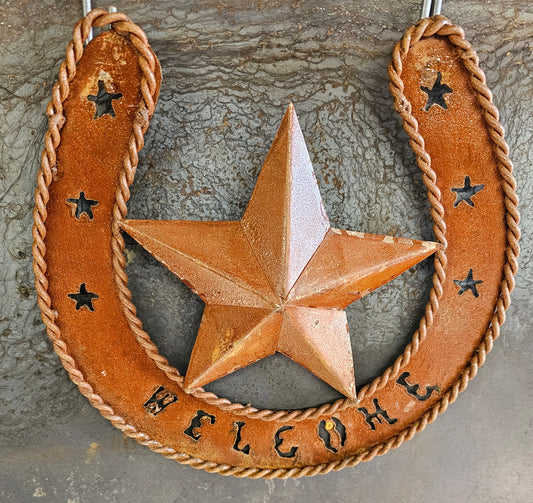 Rustic Welcome with Stars Horseshoe