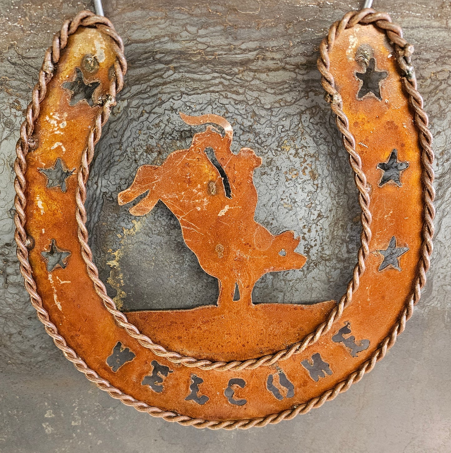 Rustic Welcome with Bull Rider Horseshoe